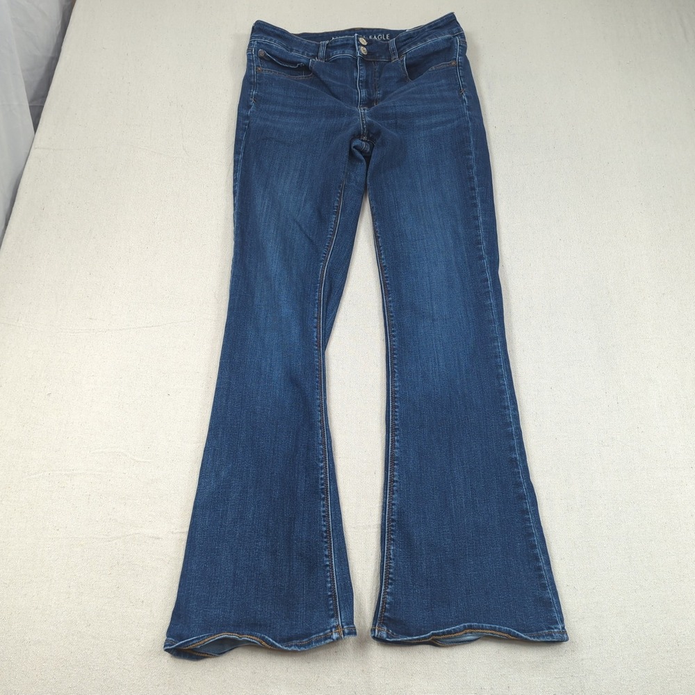 American Eagle Jeans Womens 12 Blue Long High Rise Artist Flare Boho Hippie